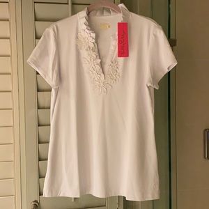 NWT Lilly Pulitzer Luxletic flower Frida polo Sz L white